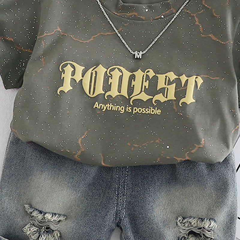Boys Typography Printed T-shirt With Capris