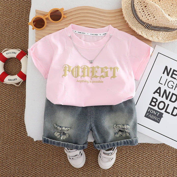 Boys Typography Printed T-shirt With Capris