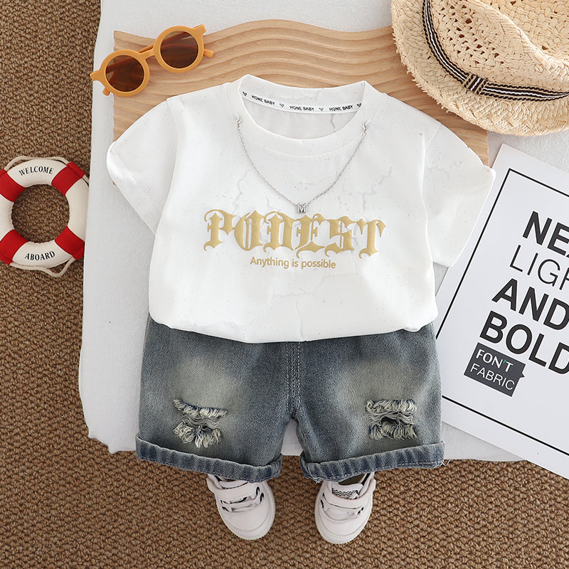 Boys Printed Round Neck T-shirt With Capris