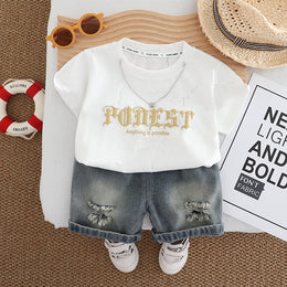 Boys Printed Round Neck T-shirt With Capris