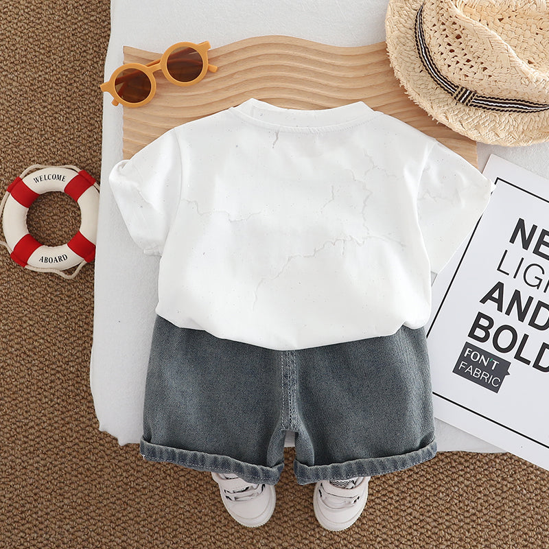 Boys Printed Round Neck T-shirt With Capris