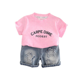 Boys Printed Round Neck T-shirt With Shorts