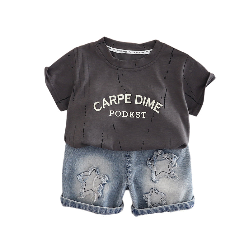 Boys Printed Round Neck T-shirt With Shorts