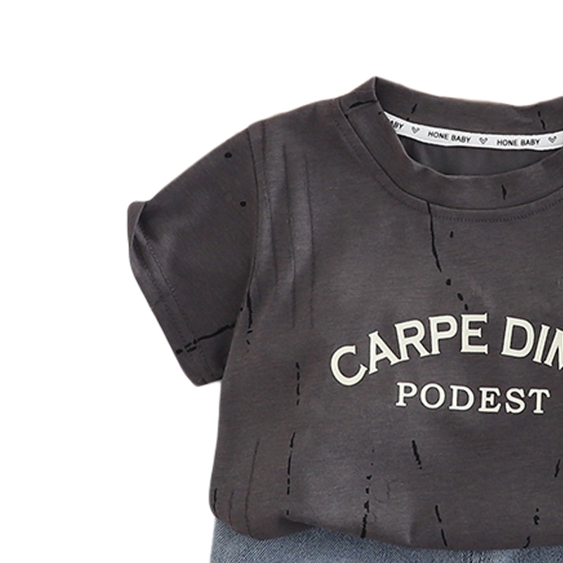 Boys Printed Round Neck T-shirt With Shorts