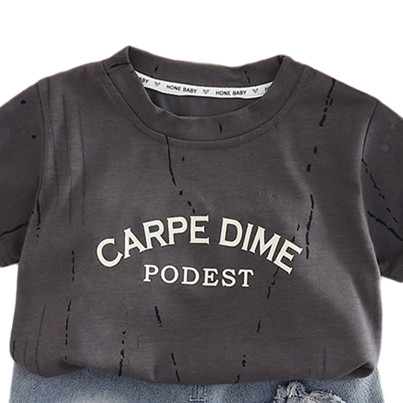 Boys Printed Round Neck T-shirt With Shorts