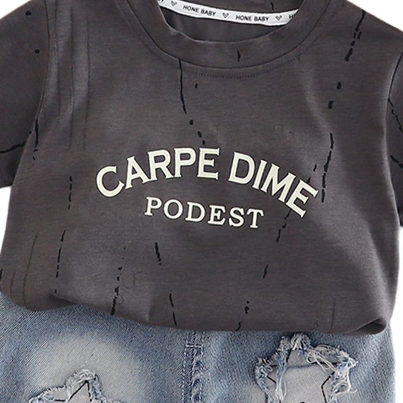 Boys Printed Round Neck T-shirt With Shorts