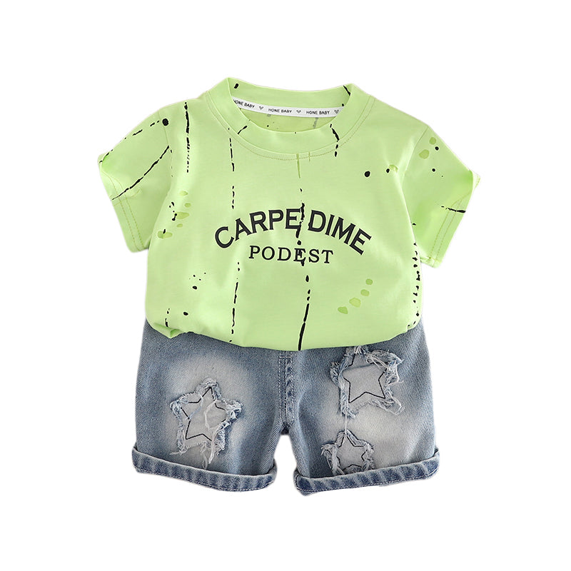 Boys Typography Printed Round Neck T-shirt With Shorts