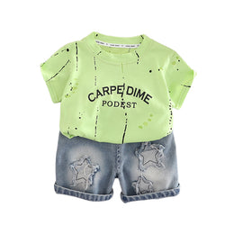 Boys Typography Printed Round Neck T-shirt With Shorts