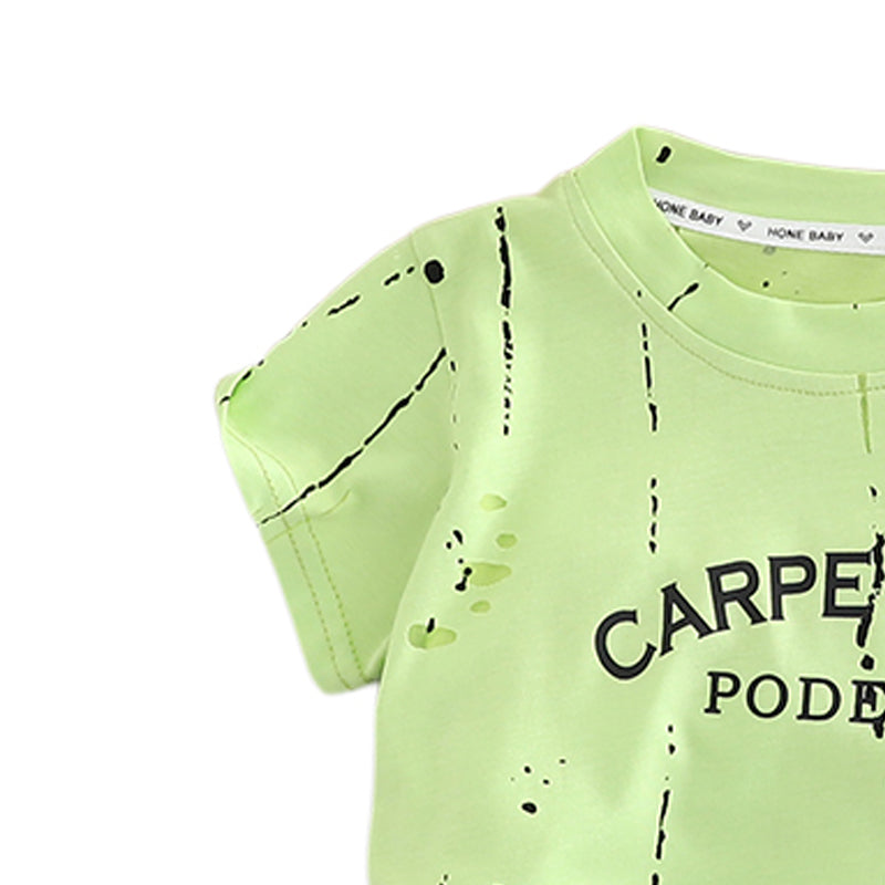 Boys Typography Printed Round Neck T-shirt With Shorts