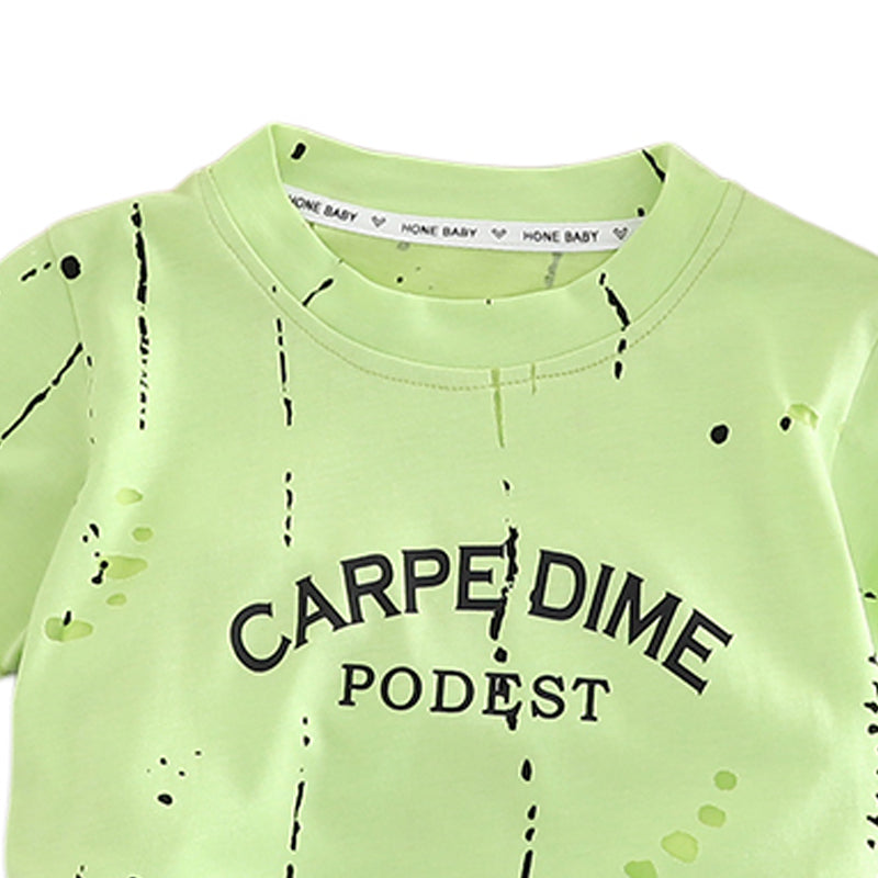 Boys Typography Printed Round Neck T-shirt With Shorts