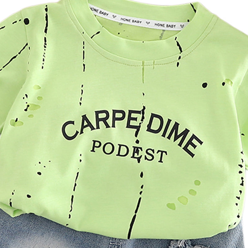 Boys Typography Printed Round Neck T-shirt With Shorts