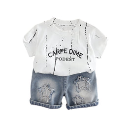 Boys Printed Round Neck T-shirt With Shorts