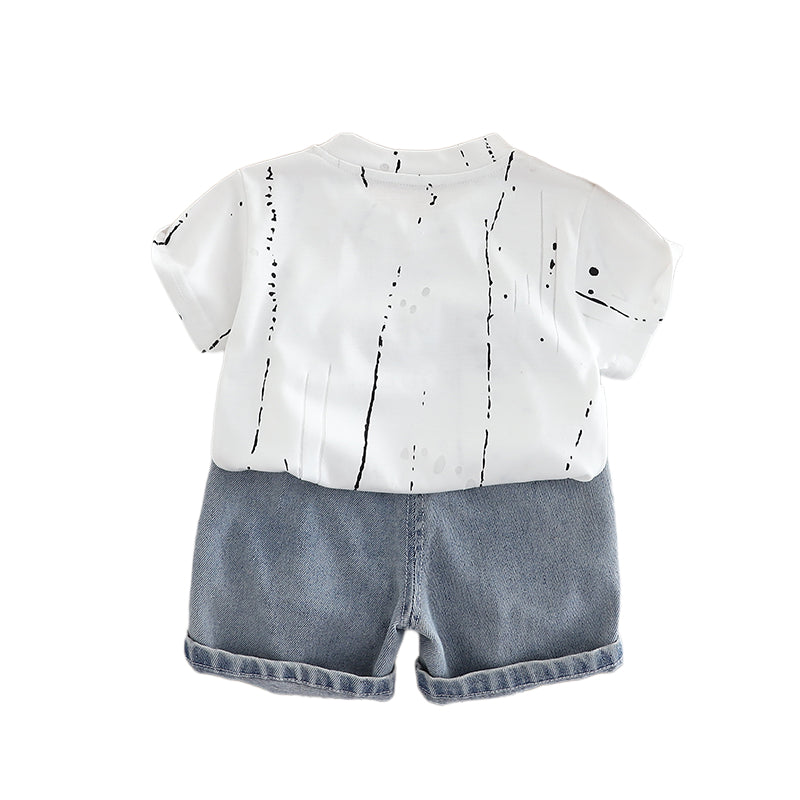 Boys Printed Round Neck T-shirt With Shorts