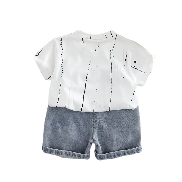 Boys Printed Round Neck T-shirt With Shorts