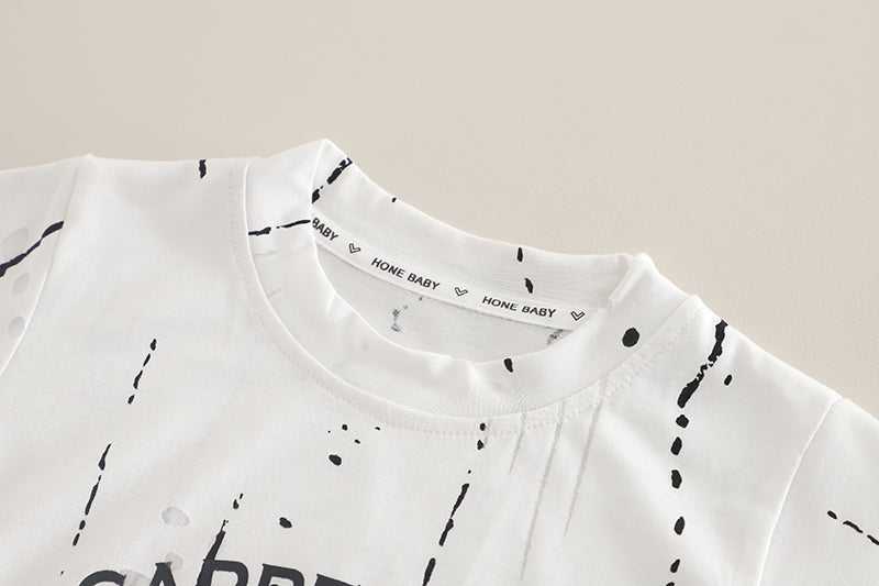 Boys Printed Round Neck T-shirt With Shorts