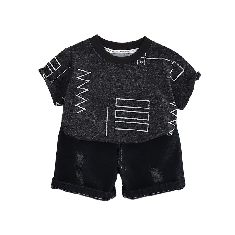 Boys Printed Round Neck T-shirt With Shorts