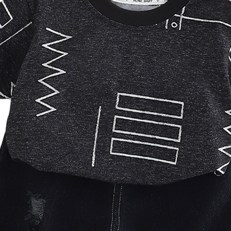 Boys Printed Round Neck T-shirt With Shorts