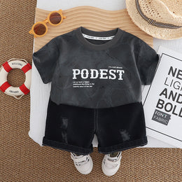 Boys Typography Printed T-shirt With Shorts