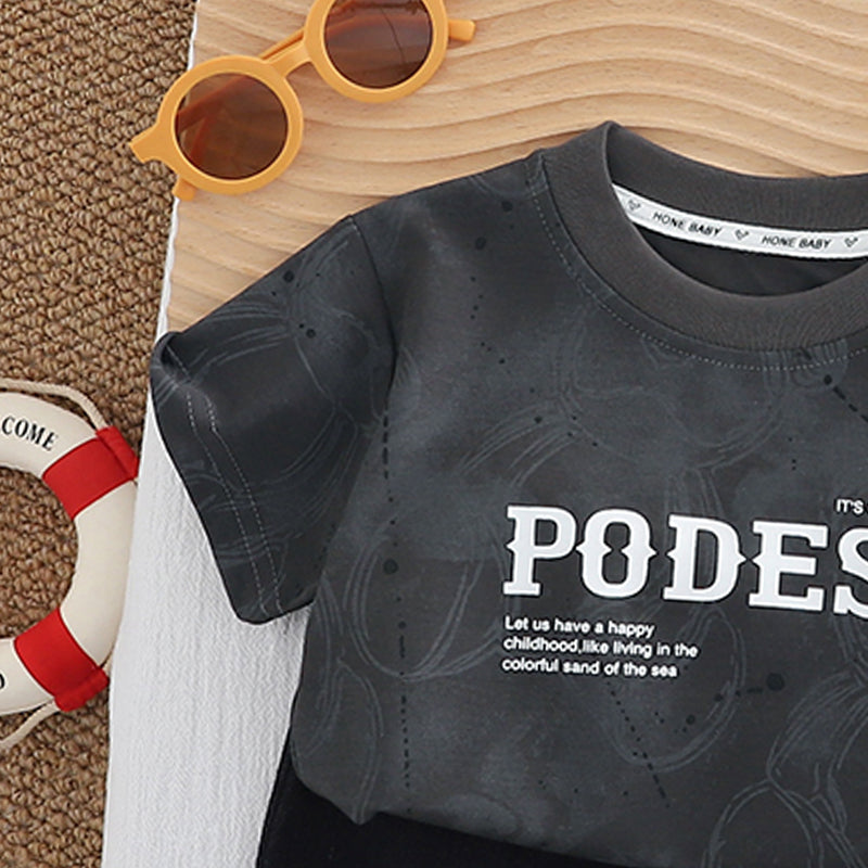 Boys Typography Printed T-shirt With Shorts