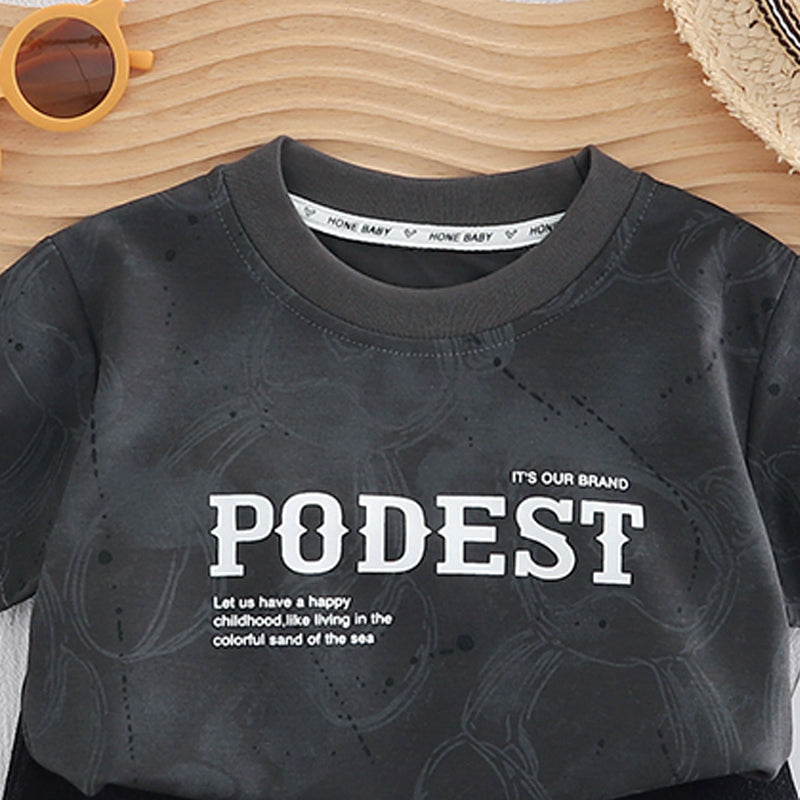 Boys Typography Printed T-shirt With Shorts