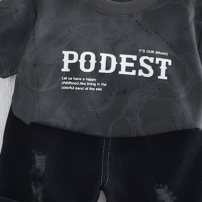 Boys Typography Printed T-shirt With Shorts