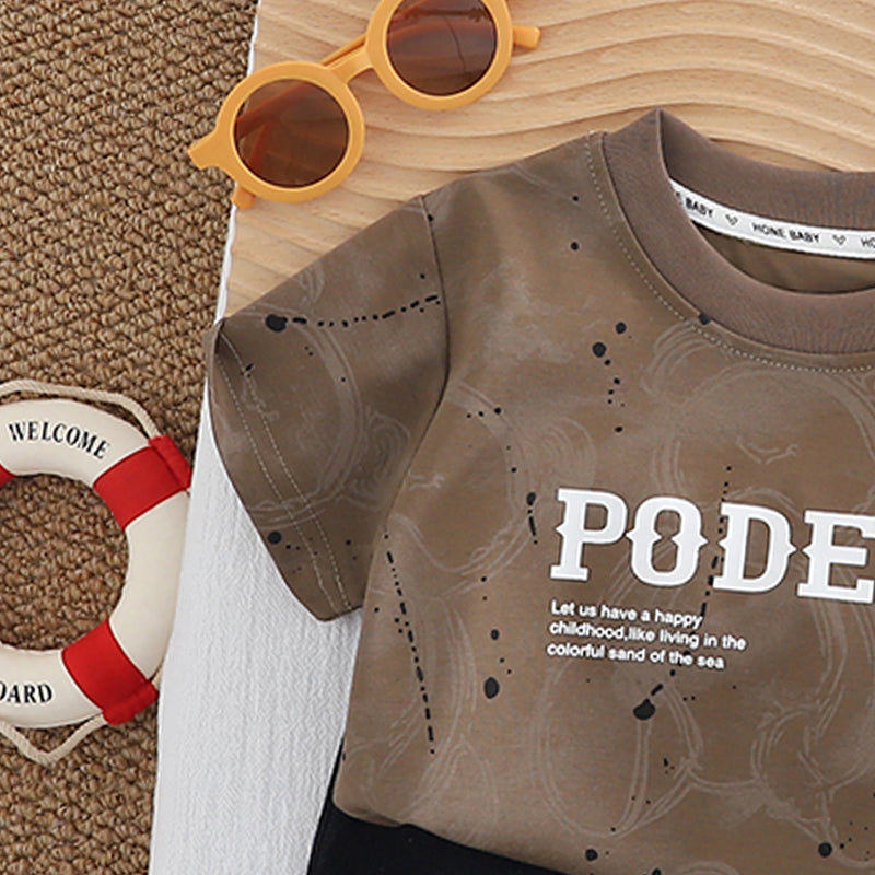 Boys Typography Printed T-shirt With Shorts