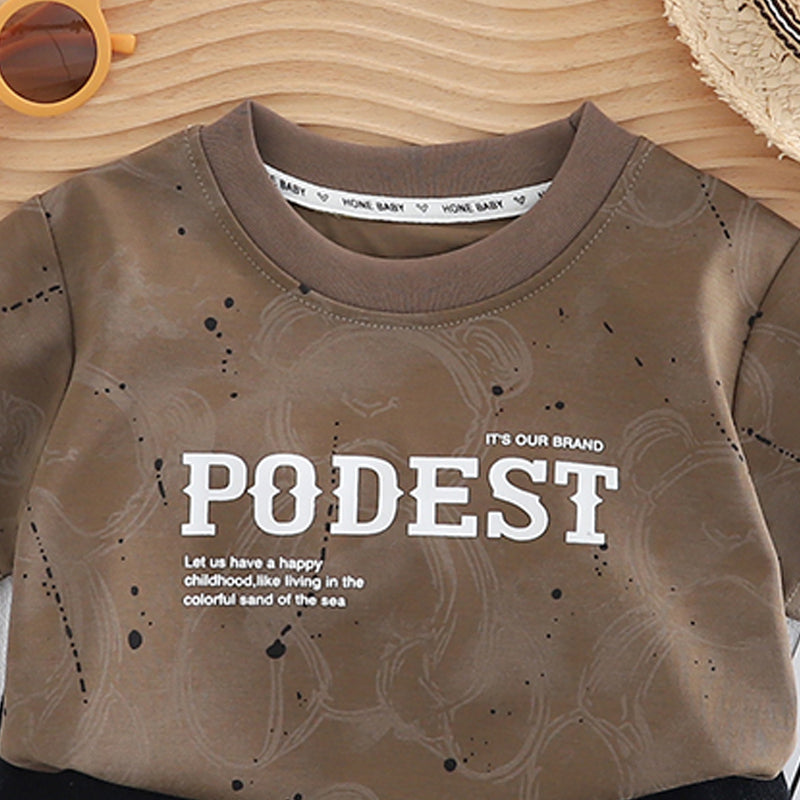 Boys Typography Printed T-shirt With Shorts