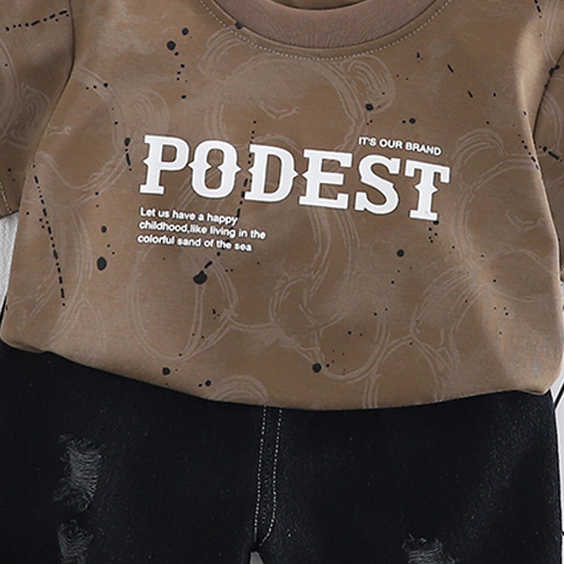 Boys Typography Printed T-shirt With Shorts