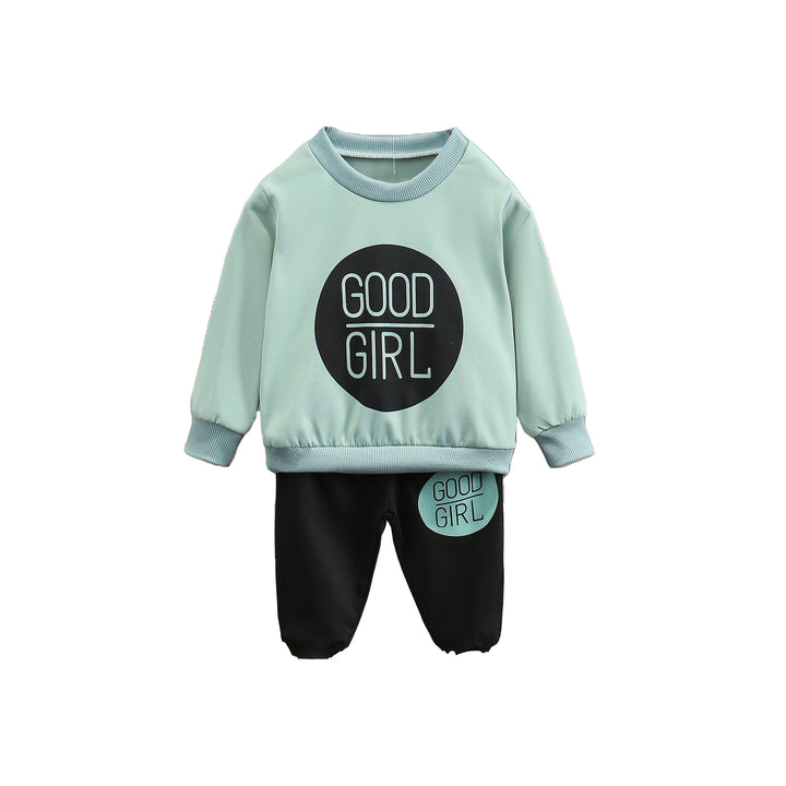 Boys Green & Black Typography Printed T-shirt with Trousers