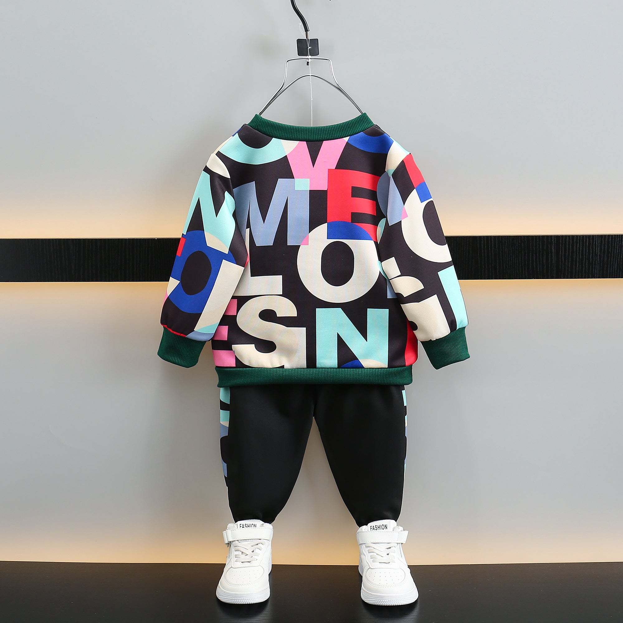Boys Black Printed Clothing Set