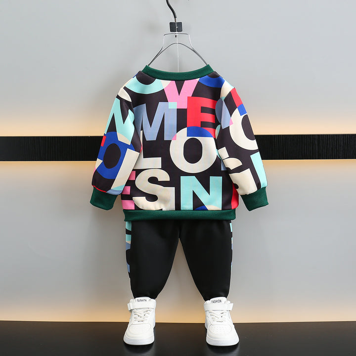 Boys Black Printed Clothing Set