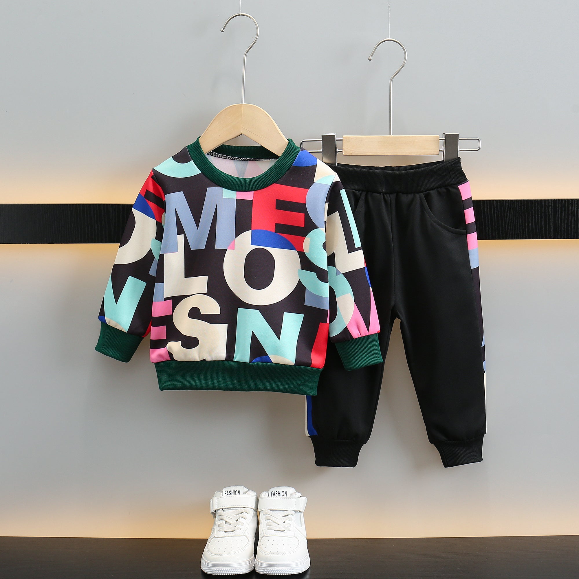 Boys Black Printed Clothing Set