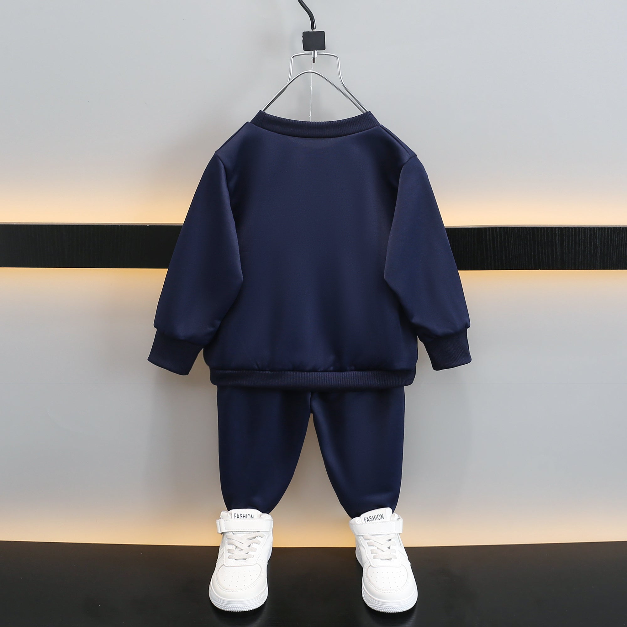Boys Navy Blue & Yellow Printed T-Shirt With Trousers