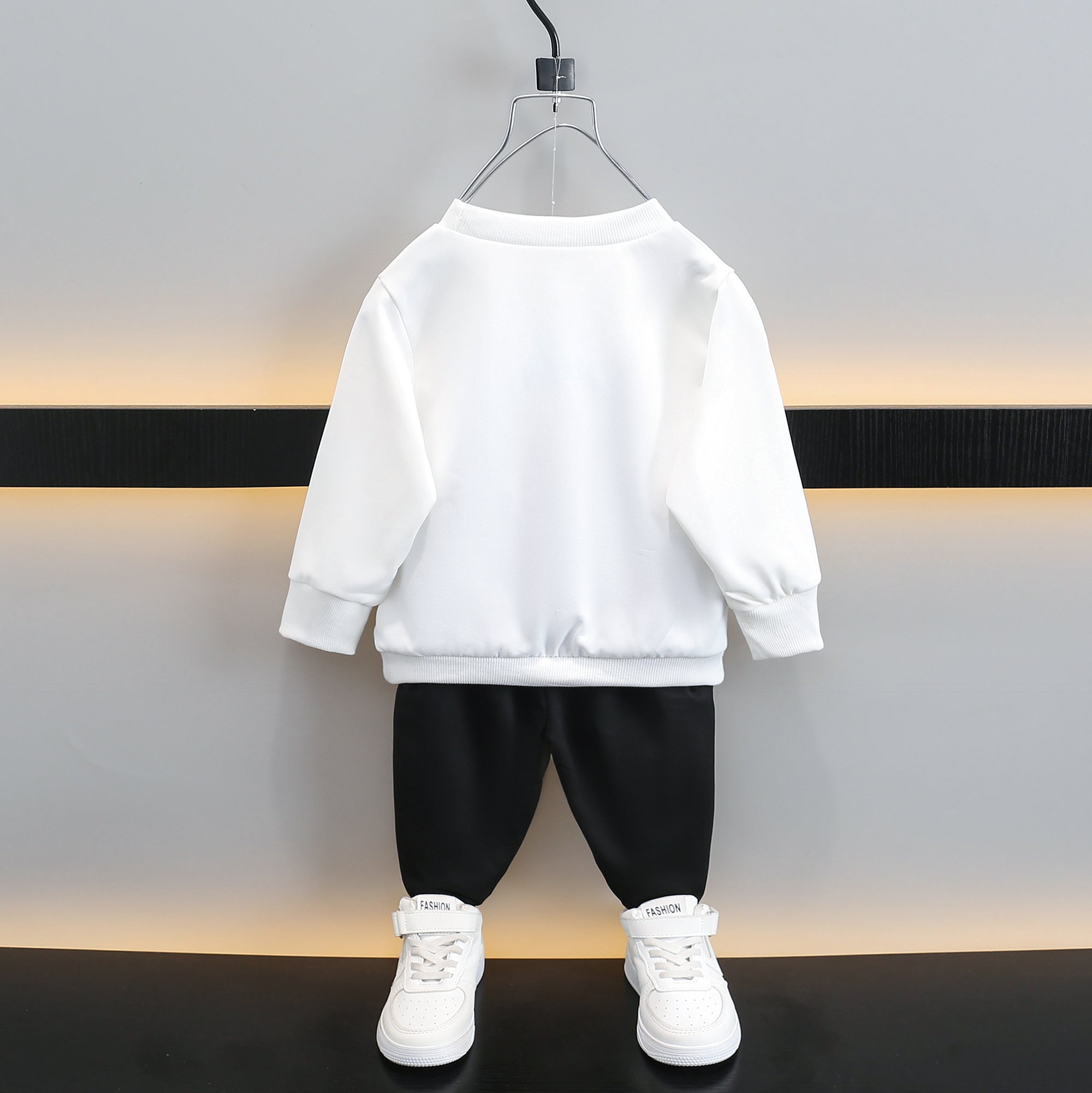 Boys White & Black Printed T-shirt with Trousers