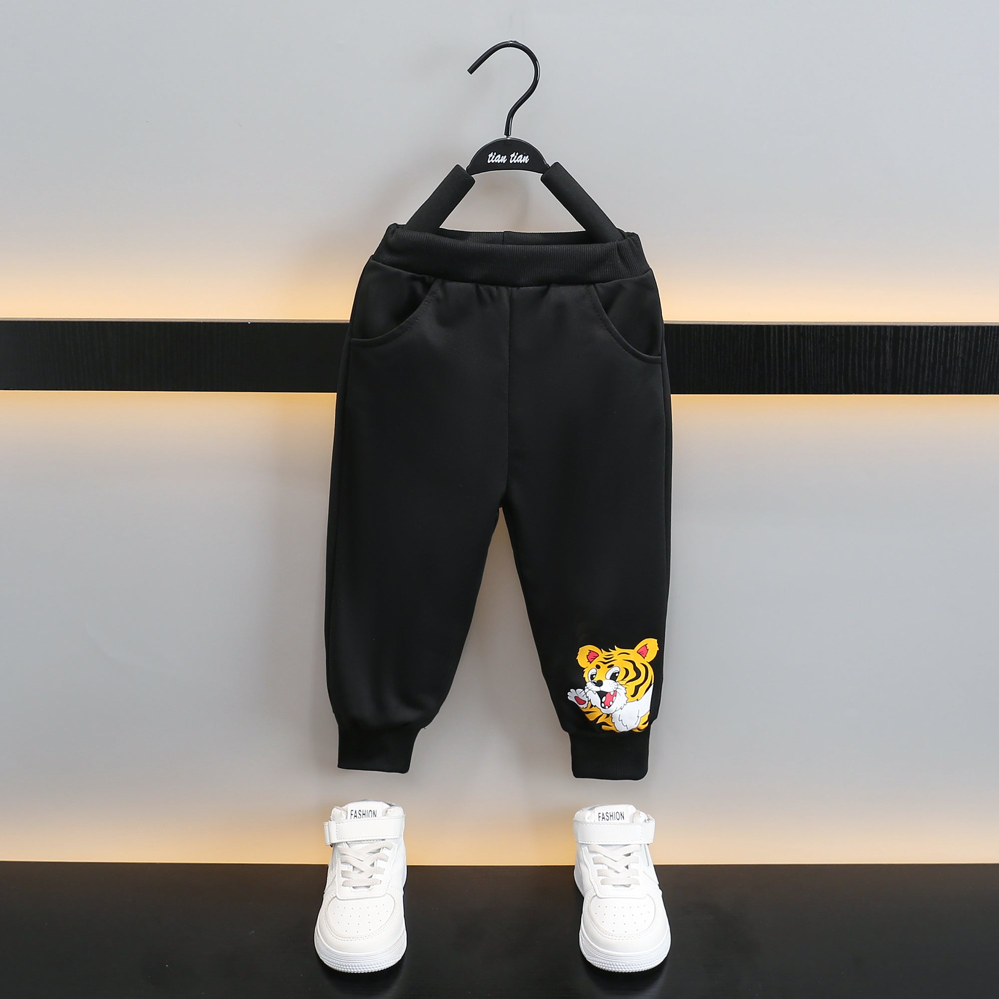 Boys White & Black Printed T-shirt with Trousers