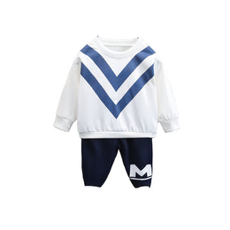 Boys White & Blue Striped T-shirt with Trousers