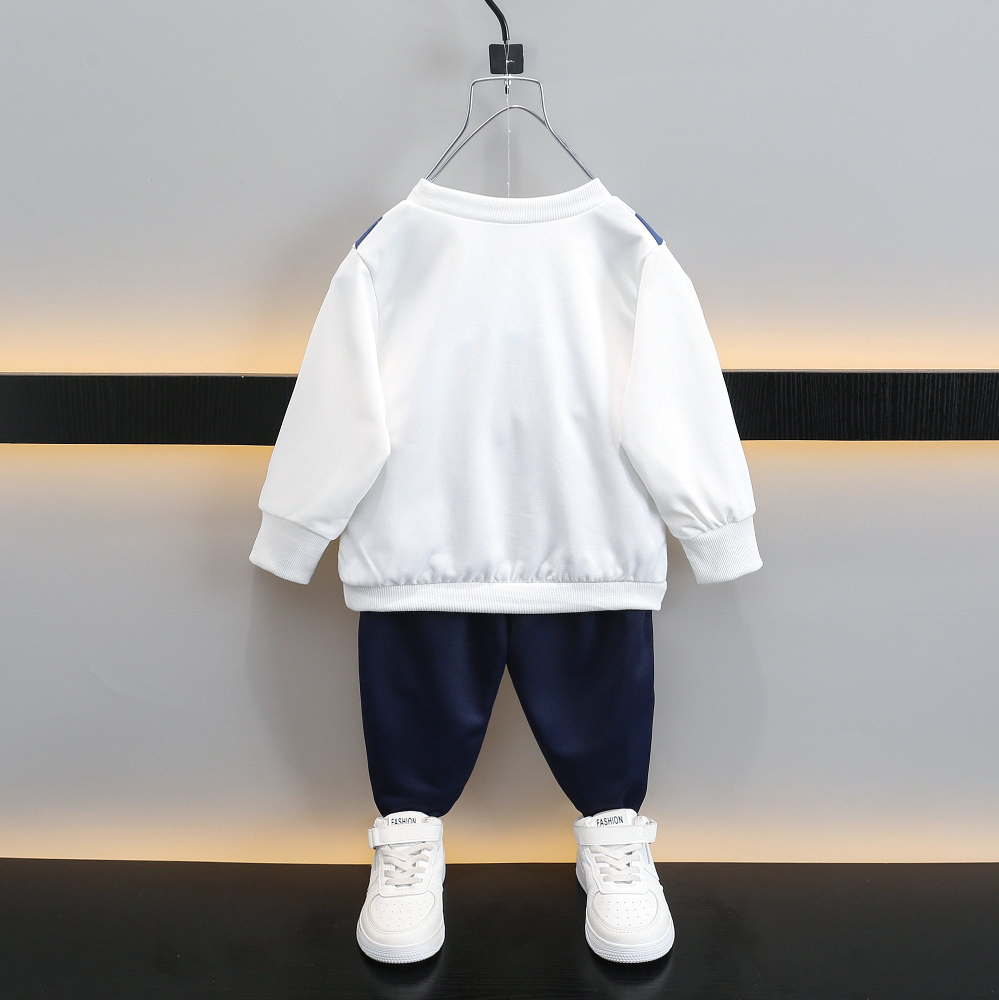 Boys White & Blue Striped T-shirt with Trousers