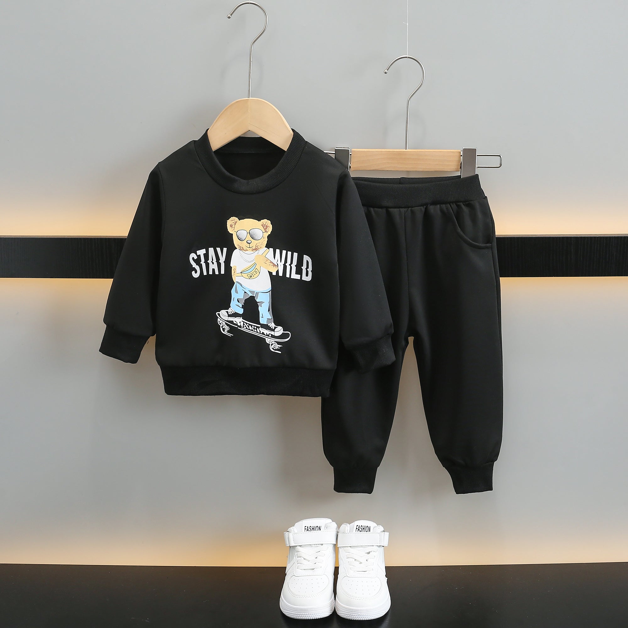 Boys Black & White Graphic Printed T-shirt with Joggers