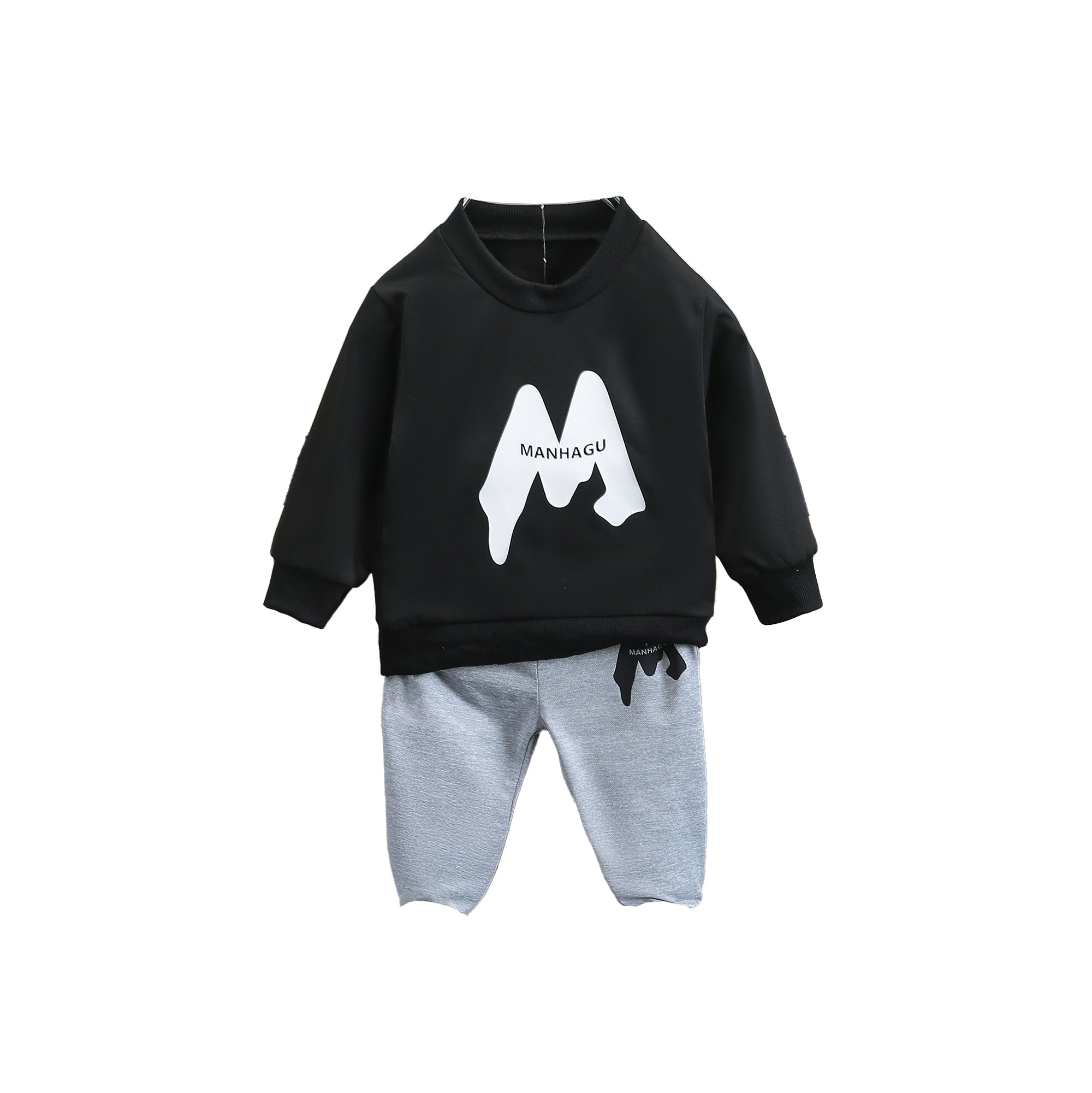 Boys Black & White Printed T-Shirt With Trousers