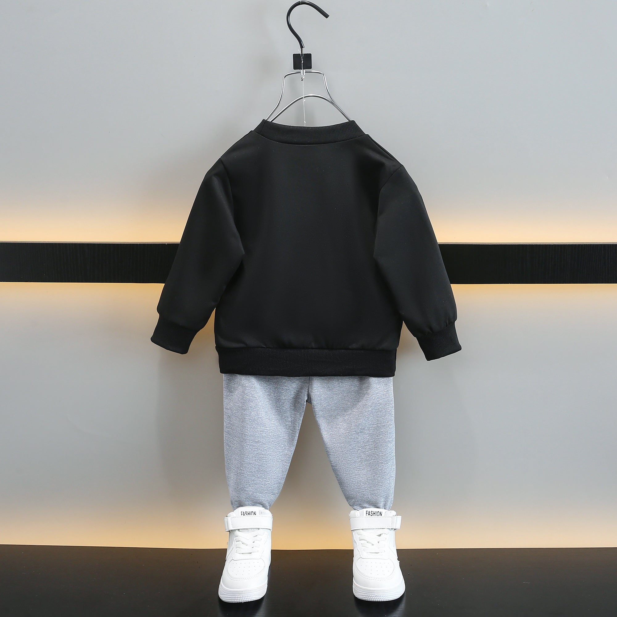 Boys Black & White Printed T-Shirt With Trousers