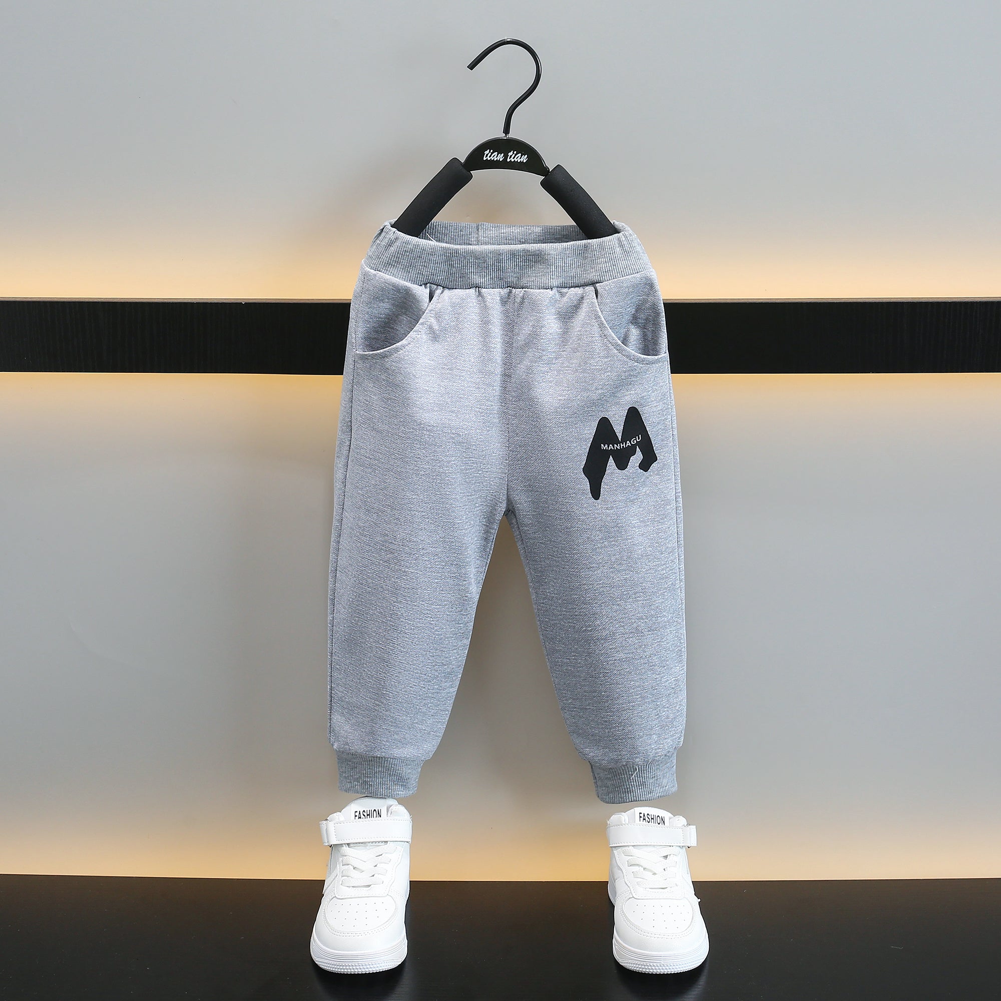 Boys Black & White Printed T-Shirt With Trousers