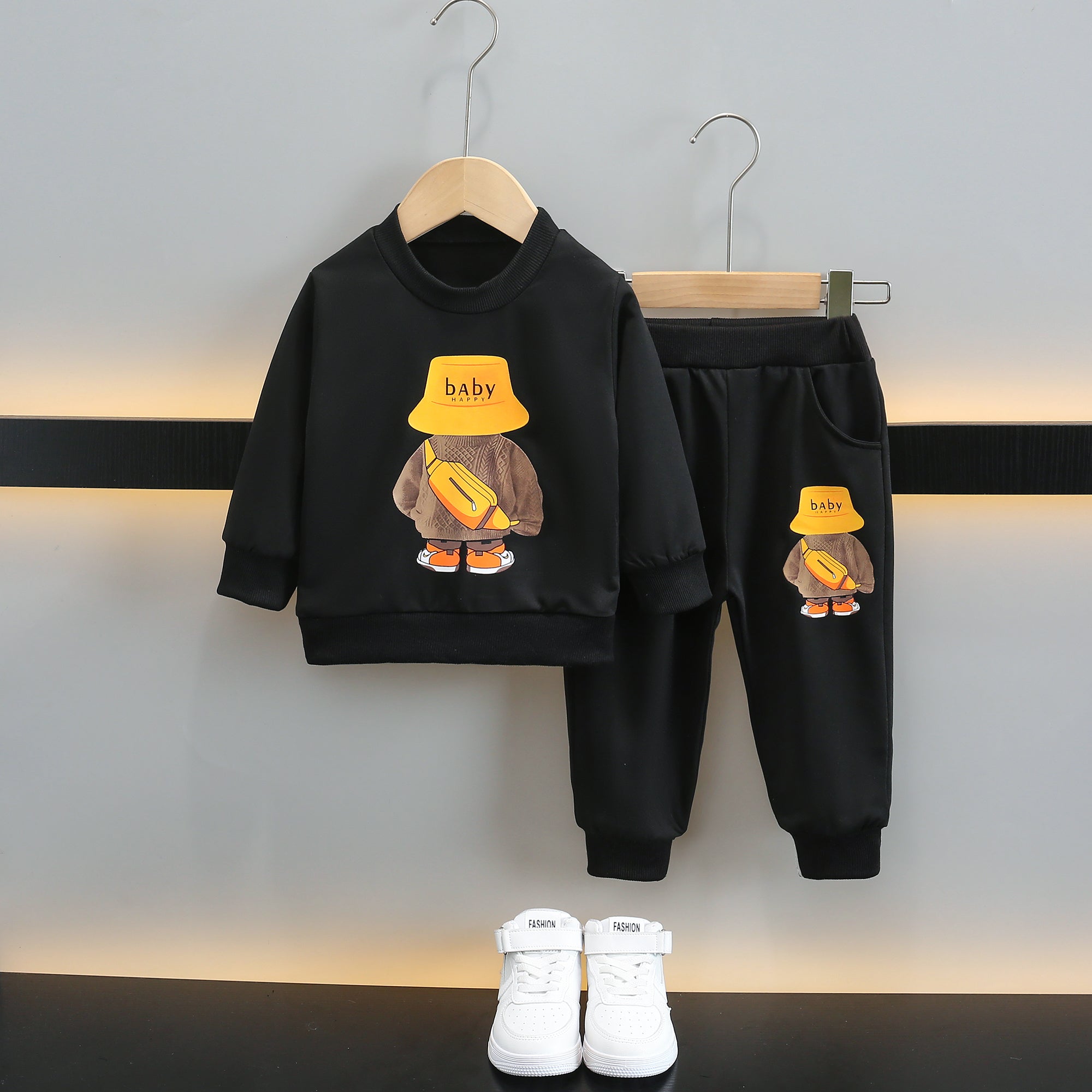 Boys Black & Mustard Graphic Printed T-shirt with Joggers