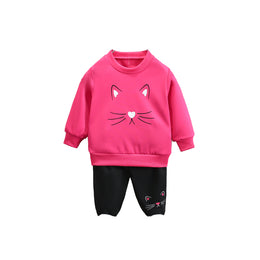 Girls Fuchsia & Black Printed T-shirt with Trouser