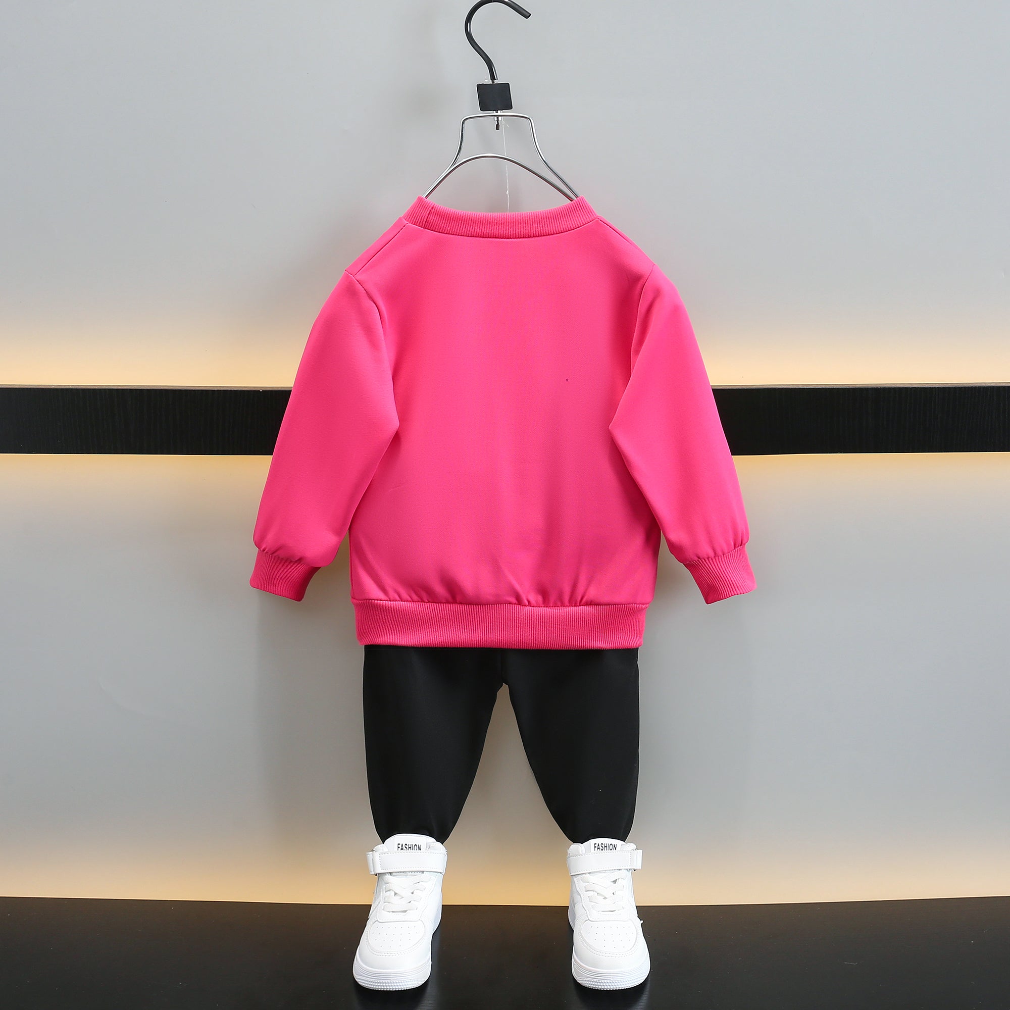 Girls Fuchsia & Black Printed T-shirt with Trouser