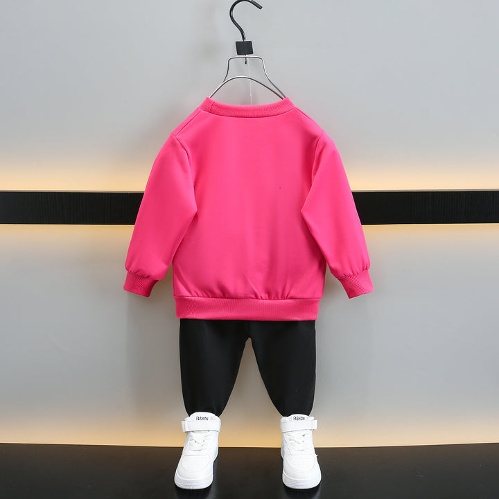 Girls Fuchsia & Black Printed T-shirt with Trouser