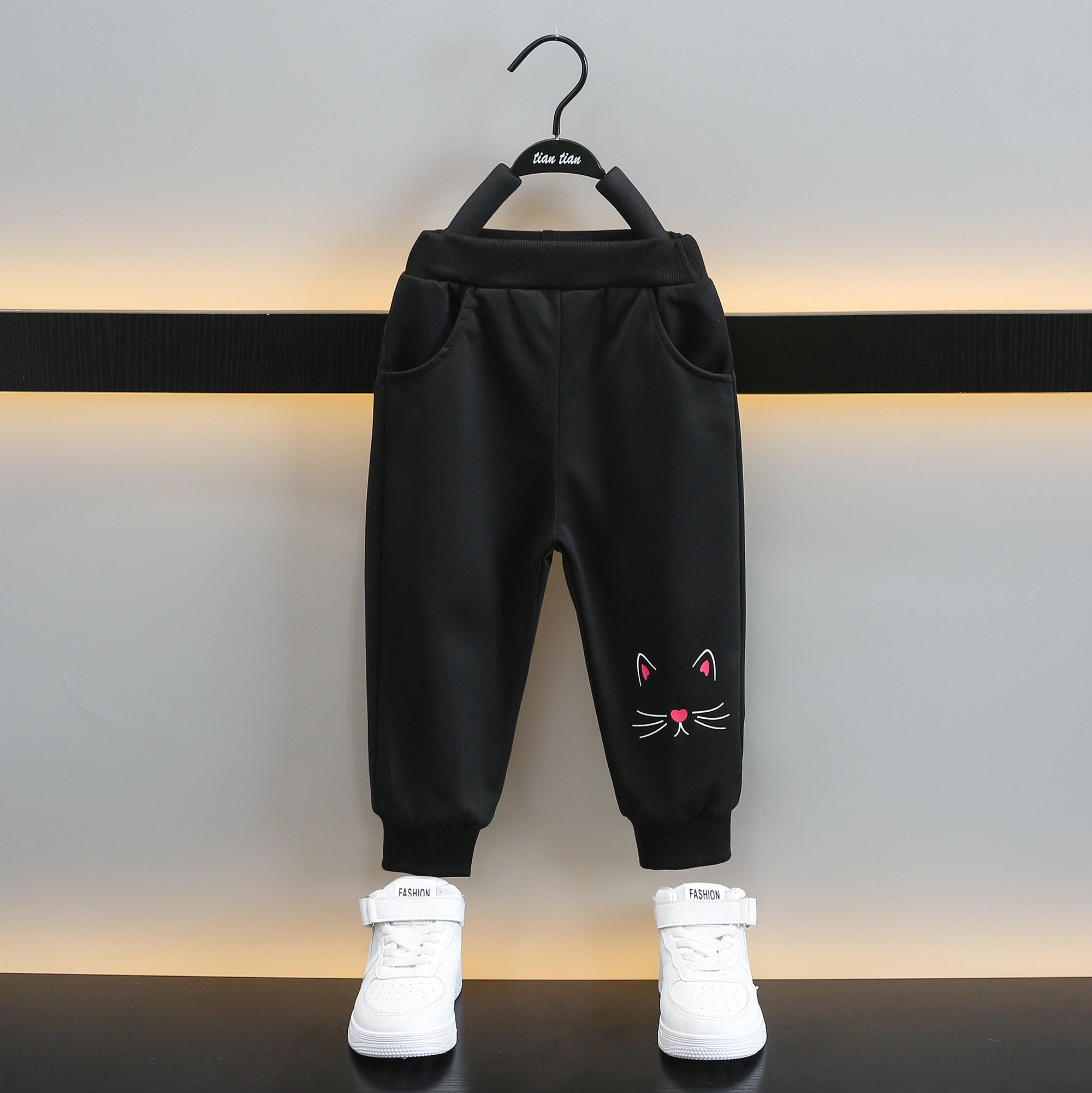 Girls Fuchsia & Black Printed T-shirt with Trouser