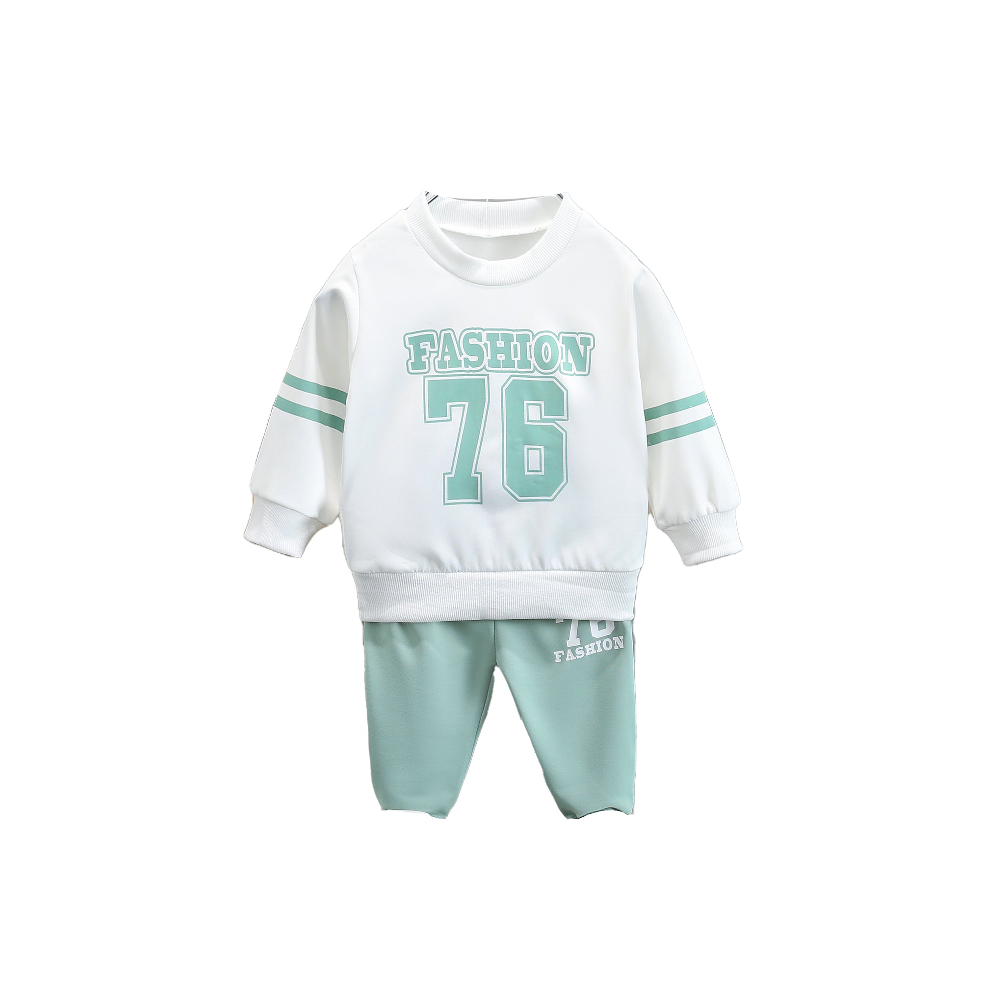 Boys Green & White Printed T-Shirt With Trouser
