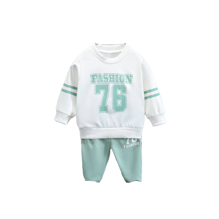 Boys Green & White Printed T-Shirt With Trouser