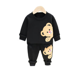 Boys Black & Beige Printed T-shirt with Trousers