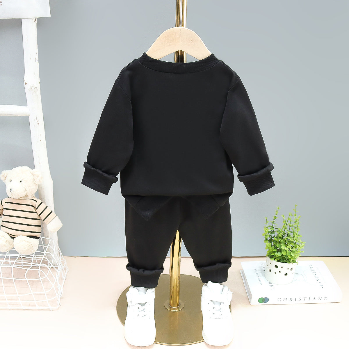 Boys Black & Beige Printed T-shirt with Trousers